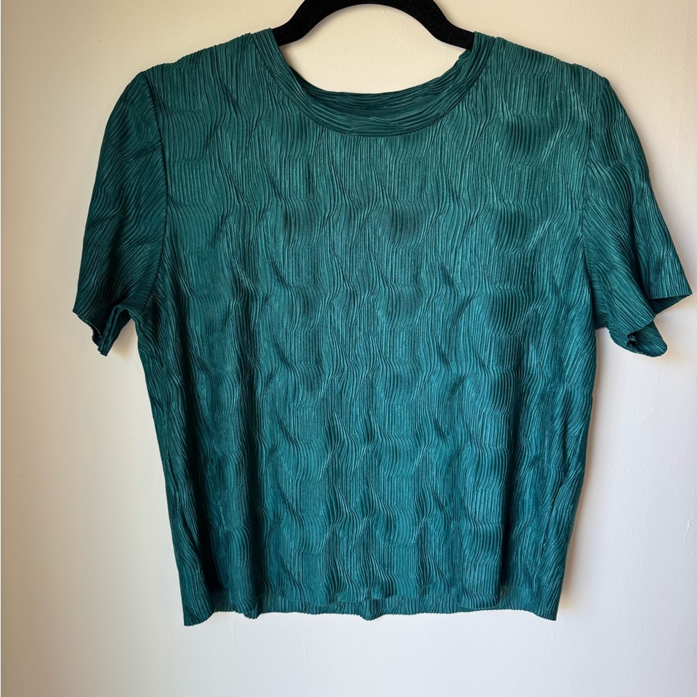 & Other Stories Metallic Green Short Sleeve Top